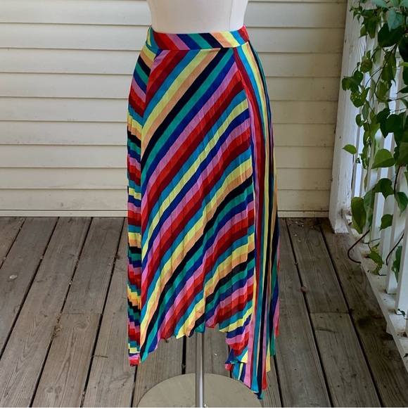 Vintage Rainbow Striped Maxi Skirt Asymmetric Petite Small SP Chiffon small Flaw - Picture 1 of 12